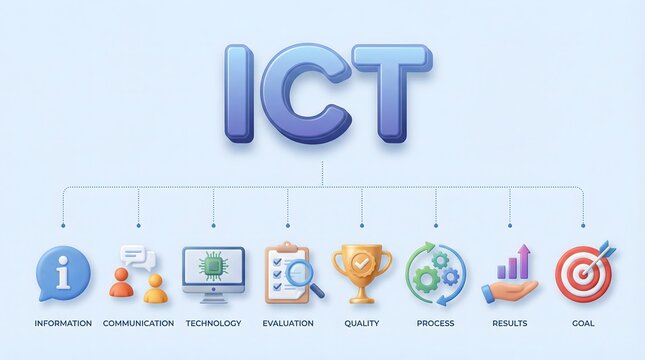 ict concept icons on light blue background