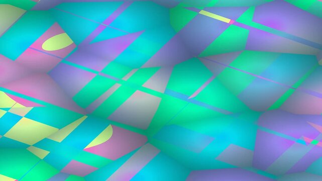 A vibrant abstract pattern with overlapping geometric shapes and pastel colors creating a dynamic visual.