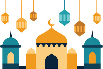 Obraz premium Islamic architecture with lanterns isolated on transparent background, Vector, illustration