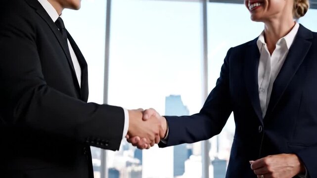 Business Agreement: A symbol of partnership, a close-up image captures a decisive handshake between two professionals, sealed with trust and collaboration. A perfect visual for business and finance.