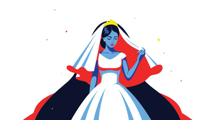 Minimalist illustration of a bride in a white wedding dress and veil © Gimhana