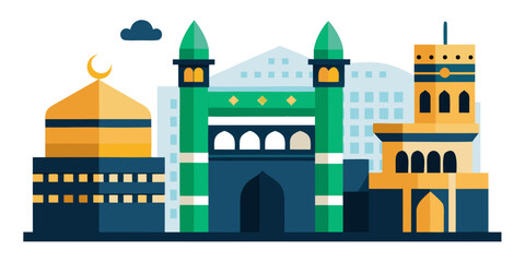 Obraz premium Holy kaaba and masjid al haram mosque architecture icons for islamic pilgrimage travel guide hd ai 