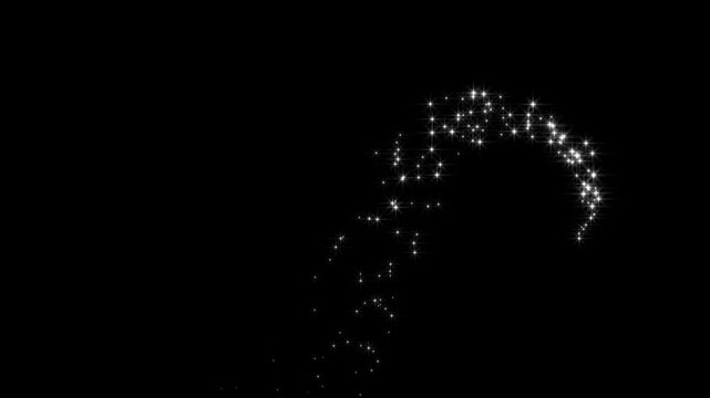 Minimalist white twinkle stars, sparkling glitter particles, magic dust trail, fairy shimmer line, vector star animation, glowing transition effect on black screen chroma key 4K.