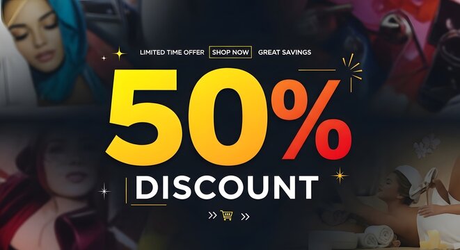 50% discount sale promotion banner