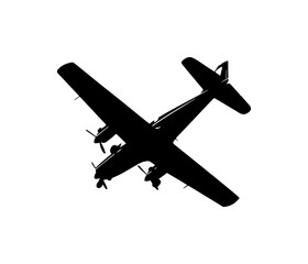 Obraz premium Black Silhouette Vector Image of a Classic Biplane Aircraft
