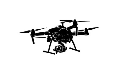 Professional Quadcopter Drone with Camera Mount - Vector Silhouette