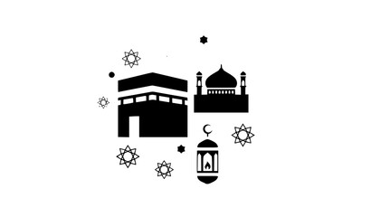 Fototapeta premium Modern Islamic Ramadan Icons with Kaaba Mosque and Sunrise Symbol Collection