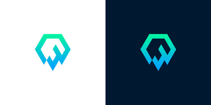 Modern abstract hexagon logo with gradient blue and green colors on white and dark backgrounds