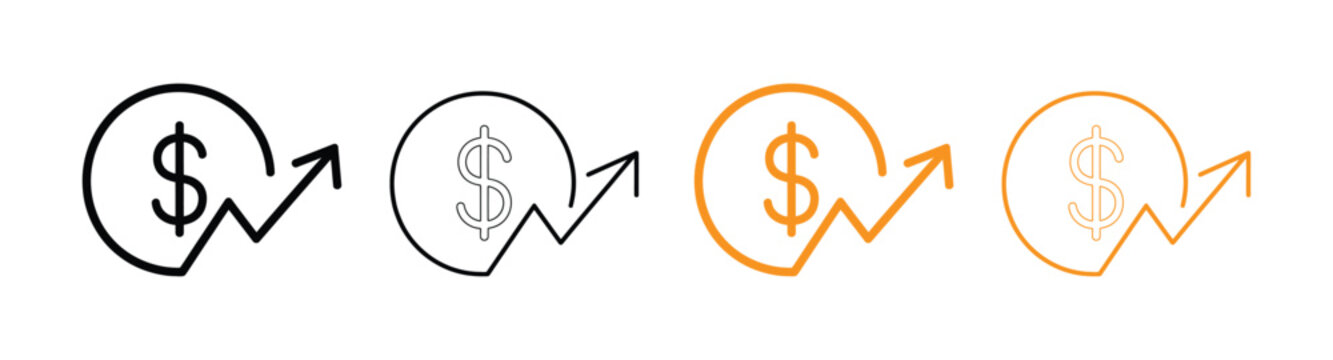 Financial growth icons with dollar signs and arrows. Inflation icon vector set. Dollar chart and graph rise up. Financial cost and price increase symbol.