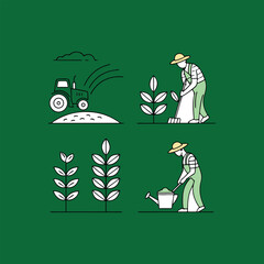 Agriculture line icon set. Includes agriculture, seedling plants, plant care, harvest. Editable stroke. Vector 
