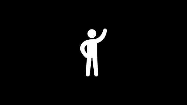 Stickman Protests Animation, Pictogram Man Raising Hand, Neon 2D Gesture Icon, Waving Hand Up, Seamless Loop, Futuristic Motion Graphics, User Interface Element, App, Website, Presentation, Video
