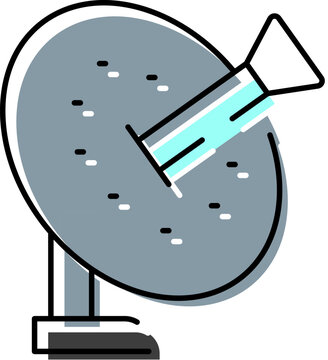 Satellite dish icon illustrating telecommunications, broadcasting, and global connectivity, receiving and transmitting signals for television, internet, or radar systems