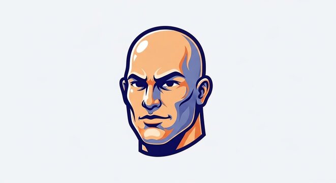 Stunning bald man with intense expression and modern graphic design