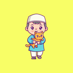 Boy Holding Orange Tabby Cat