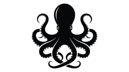 Intricate black and white illustration of an octopus with swirling tentacles isolated on white background, Vector © Juma