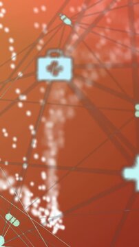 Vertical video: Med net cam opening nodes moving syringe and kit sliding arcs merging mapping care