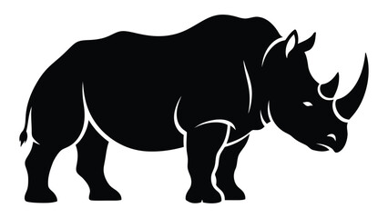 Obraz premium A powerful black silhouette of a rhinoceros standing on a white background isolated on white background, Vector