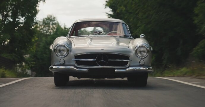 1955 Mercedes-Benz 300 SL, Retro, Legend Car. vintage car on the road