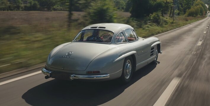 1955 Mercedes-Benz 300 SL, Retro, Legend Car. car driving on highway