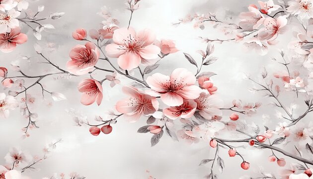 Delicate Cherry Blossoms Pattern in Soft Pastel Hues, Elegant Floral Design for Romantic Decor