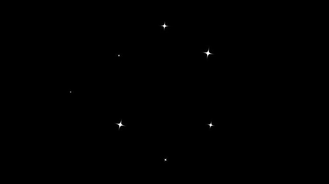 White Cartoon Blinking Stars Sparkle and Glitter in Flat Vector Style with Rising Fireflies Effect Isolated on Black Screen 4K Background Animation Overlay Loop Footage