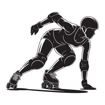 Black and white roller skater silhouette illustration