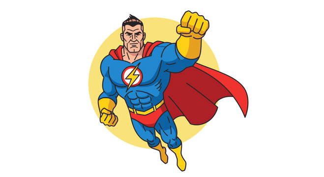 Superman Flying with Cape and Iconic Costume.