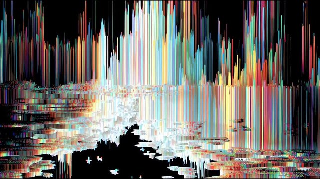 Dynamic abstract digital background featuring vibrant colorful vertical lines, pixel sorting, and glitch effects, ideal for technology, music, data visualization, or modern media projects.