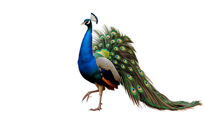 Naklejka premium Peacock with brilliant blue neck isolated on transparent background PNG.