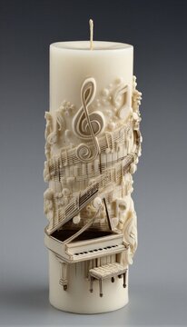 Una vela esculpida con motivos musicales