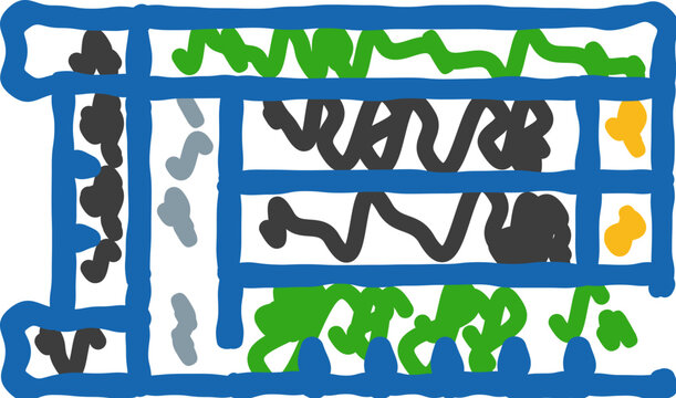 Abstract illustration showing a spreadsheet grid with various colored lines and shapes within cells, visualizing data, calculations, and financial information for business organization and analytics