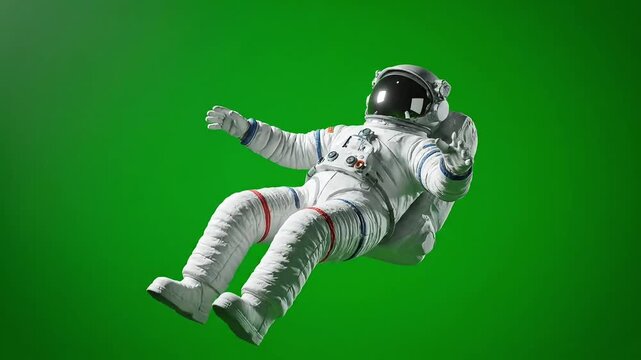 Astronaut floating in space with green background