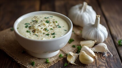 Fresh Creamy Herb Soup with Garlic / ニンニクを添えた新鮮なハーブのクリームスープ