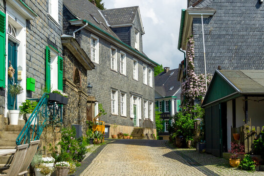 Historic Lennep Old Town in Remscheid Germany featuring Traditional Bergisch Slate Houses and Cobblestone Streets