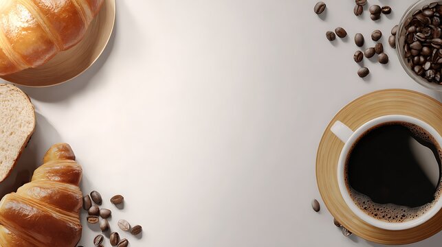 Coffee and Croissants Breakfast Background / コーヒーとクロワッサンの朝食背景