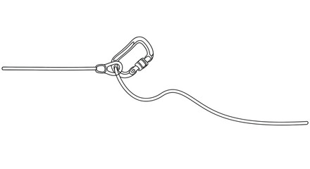 Detailed illustration of a climbing anchor system with a carabiner and rope knot for safety and security in outdoor adventure activities © Line Home