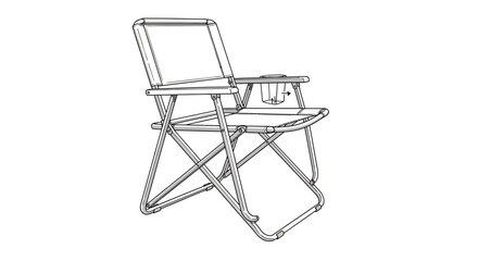 Folding Camp Chair with Cup Holder - Line Drawing Illustration