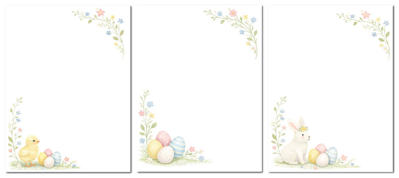 ELEGANT WATERCOLOR EASTER FRAME SET WITH FLORAL BORDER, CHICK AND BUNNY SPRING INVITATION TEMPLATES
