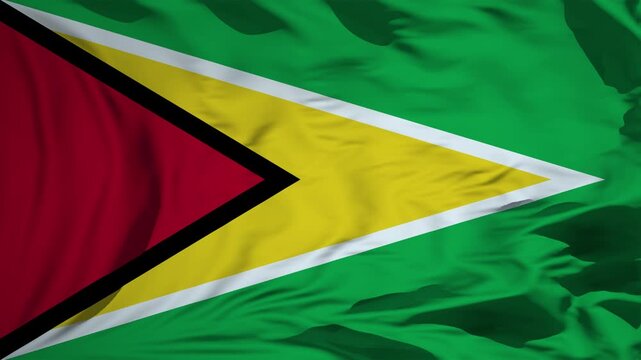 Guyana Flag Waving In Slow Motion