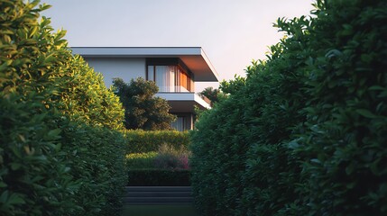 Modern House with High Green Hedges / 背の高い生垣に囲まれたモダンな住宅