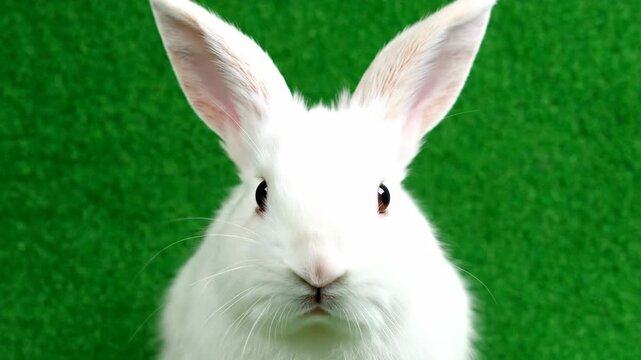 White rabbit's ears from above on green background