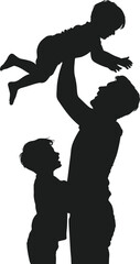Father lifting one child in air while holding another child silhouette vector children daughter