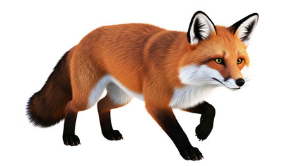 Obraz premium A portrait of a young red fox Vulpes vulpes standing in a side view profile isolated on a white background for a professional wildlife studio shot