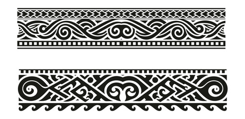 Flat design tribal tattoo and maori tattoo border element