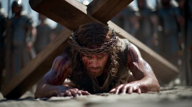 The Christian concept. Pontius Pilate's trial of Jesus. The fall of Jesus under the cross.
