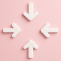 Four White Arrows Pointing Different Directions on Pink Background