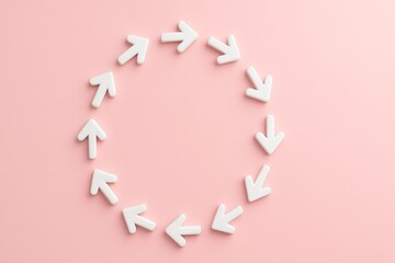 Circular Arrow Loop on Pink Background Minimal Rotation Concept