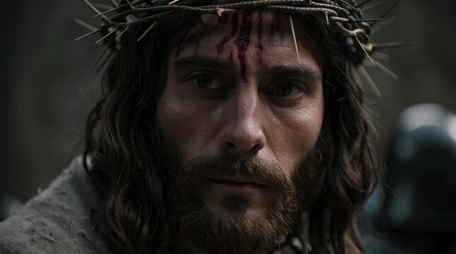 The Christian concept. Pontius Pilate's trial of Jesus. Jesus wearing a crown of thorns surrounded by Roman centurions.