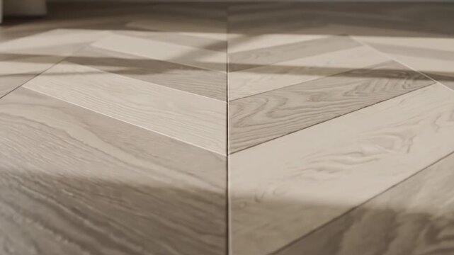 Light filtering through window onto a herringbone wood floor