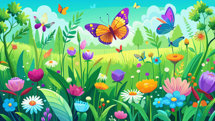 Obraz premium spring flowers and butterflies